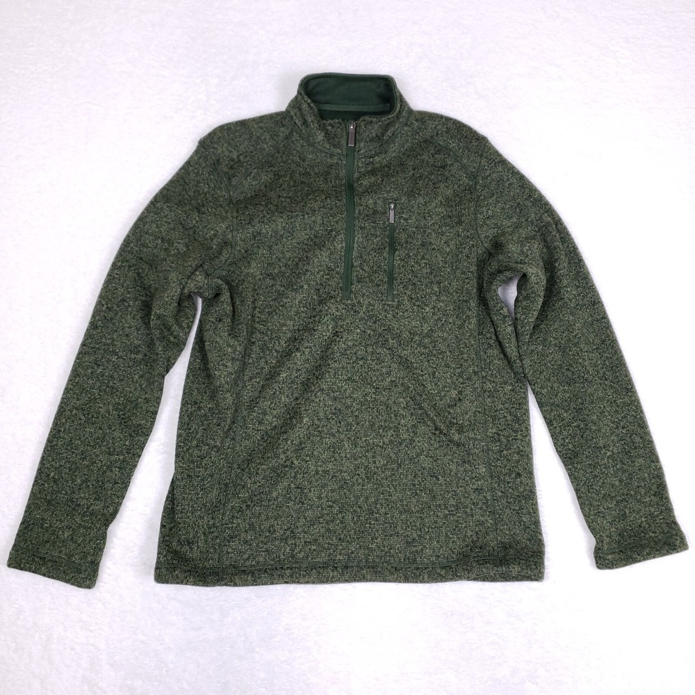 Woolrich Quarter Zip Pullover Large Green Fleece Cabin Core Outdoor Athleisure